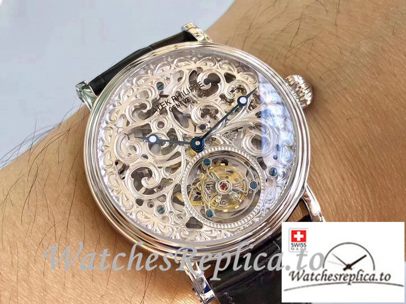Swiss Patek Philippe Tourbillon Replica Black Strap 42MM - WatchesReplica.is