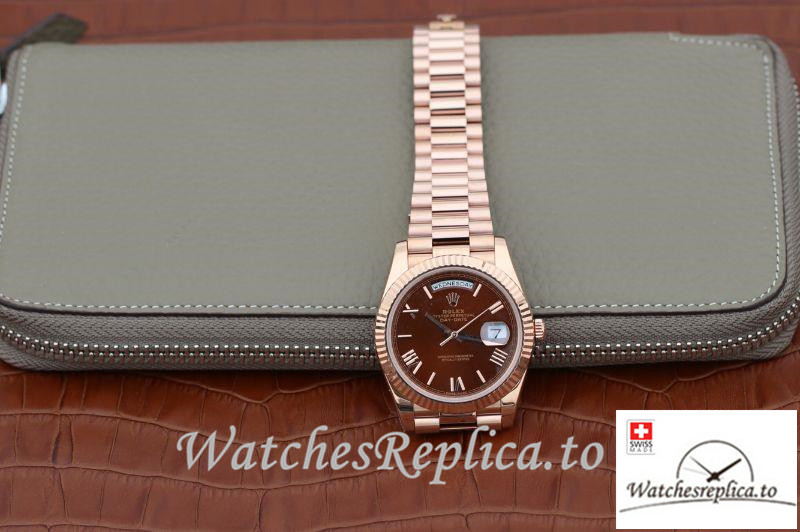 Swiss Rolex Day Date Replica 228235 004 Rose Gold Strap 41MM - WatchesReplica.is