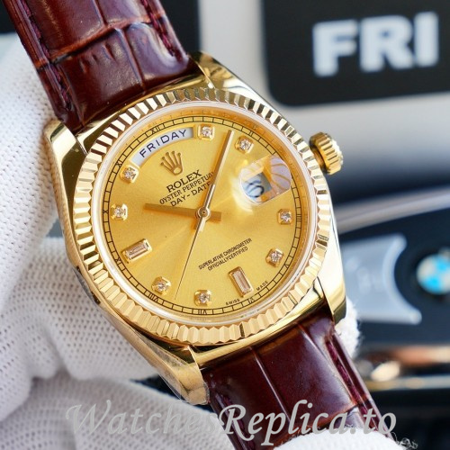 Swiss Rolex Day Date Replica 118139 Leather strap 36MM - WatchesReplica.is
