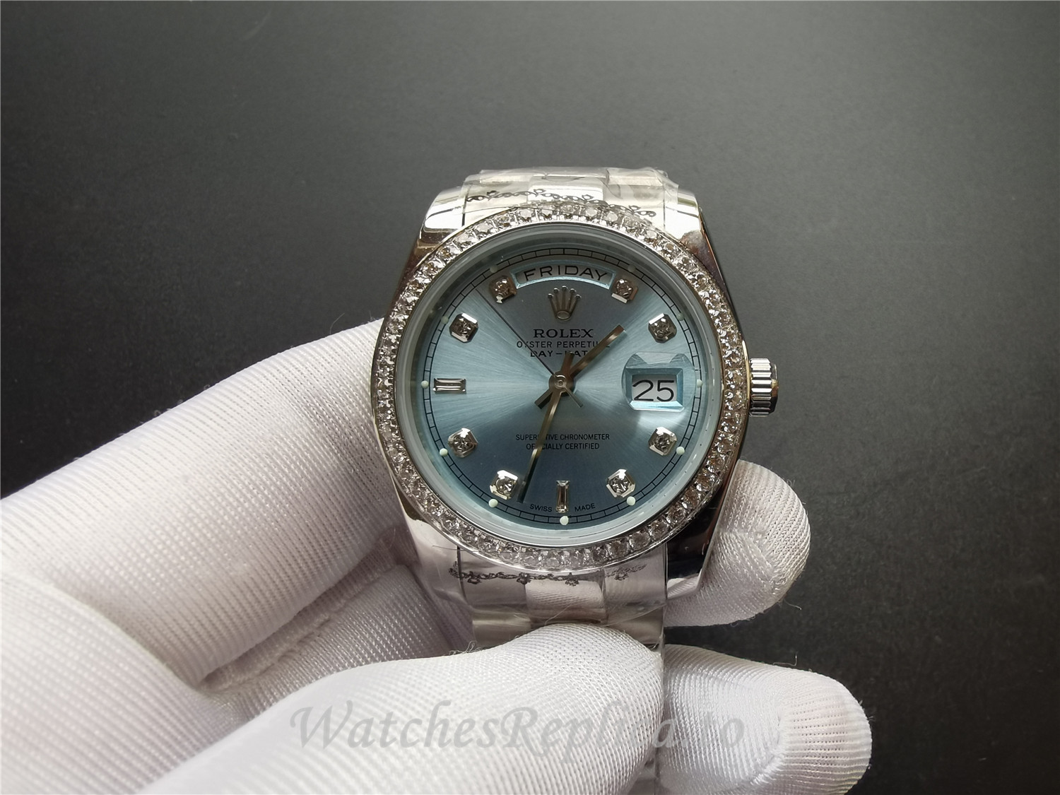 Rolex Day-Date Blue Diamond Dial 118346 - WatchesReplica.is