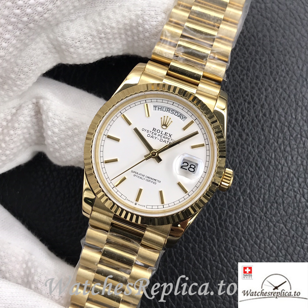 Swiss Rolex Day Date Replica 128238 Yellow Gold strap 36MM - WatchesReplica.is