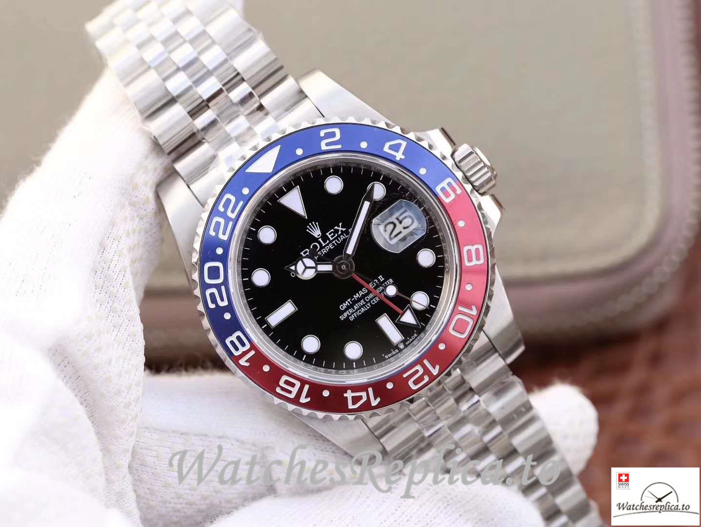 Swiss Rolex GMT-Master II Replica 126710BLRO Silver Strap 40MM - WatchesReplica.is