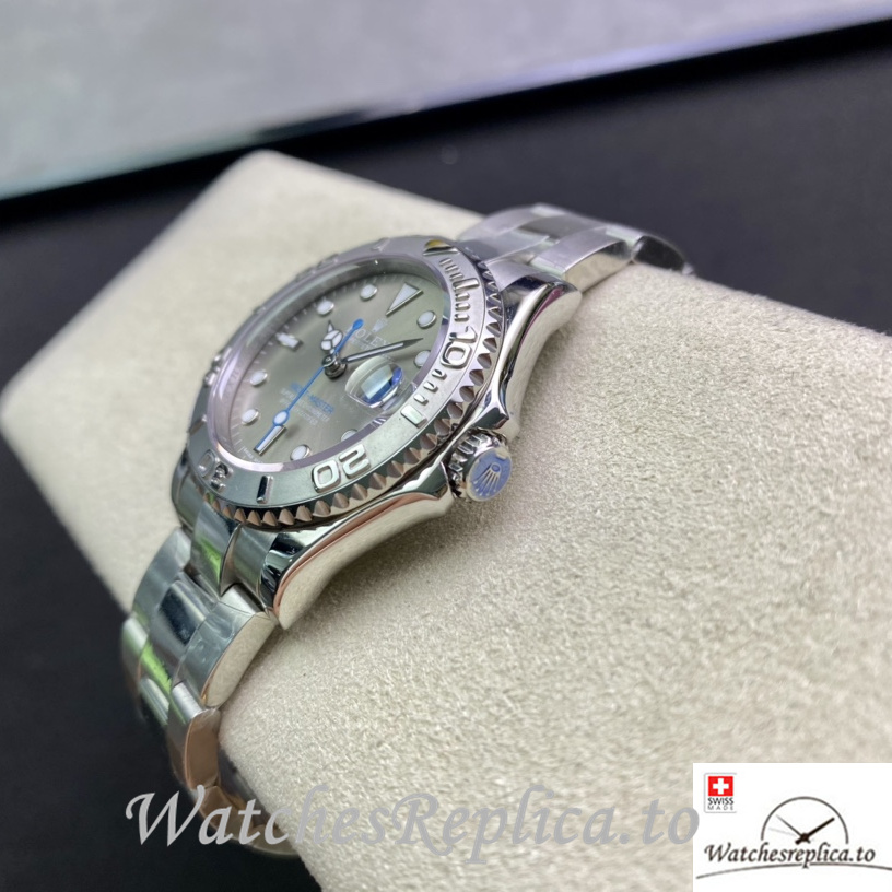 Swiss Rolex Yacht Master Replica Stainless steel strap 34MM Ladies Grey Dial - WatchesReplica.is