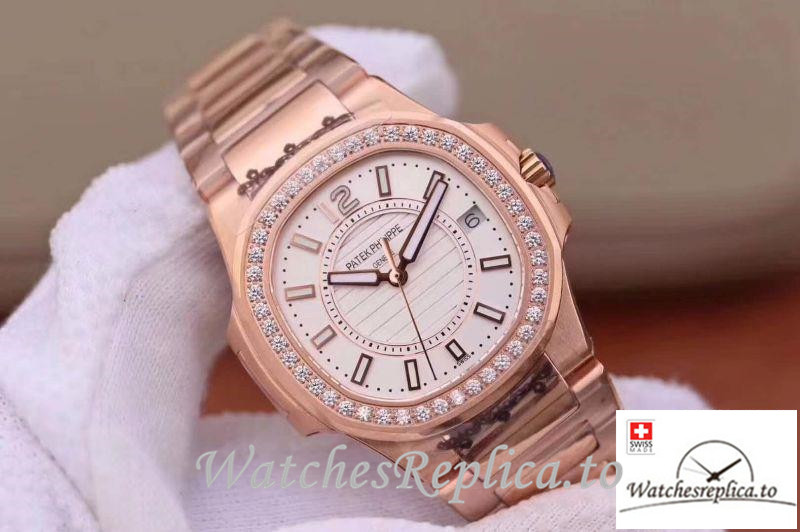 Swiss Patek Philippe Nautilus Ladies Replica 7010/1R-011 Rose Gold Strap 32MM - WatchesReplica.is