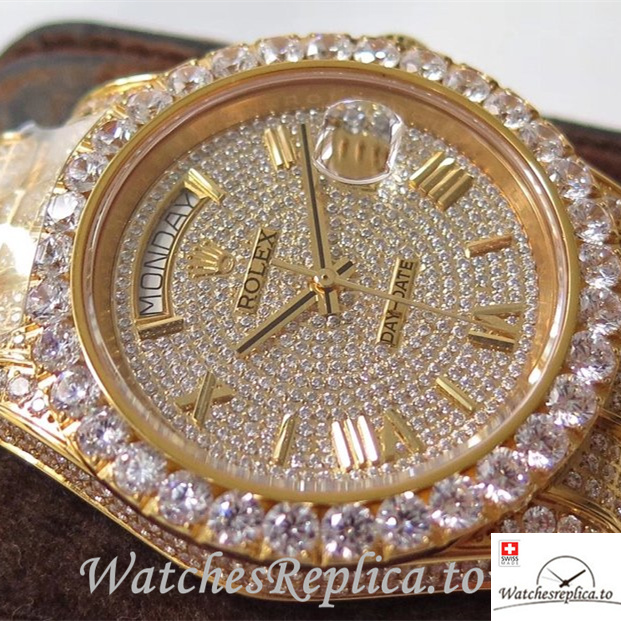 Swiss Rolex Day Date Replica Yellow Gold strap 40MM - WatchesReplica.is
