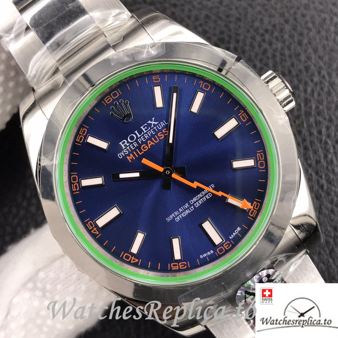 Swiss Rolex Milgauss Replica Stainless steel strap 40MM Blue Dial - WatchesReplica.is