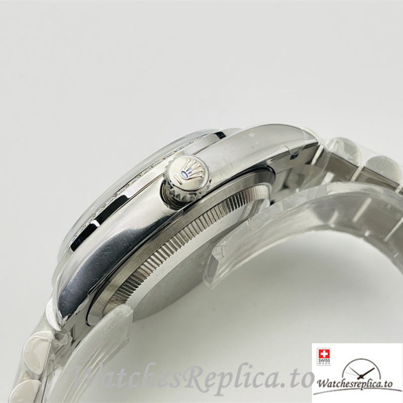 Swiss Rolex Day Date Replica Stainless steel and Diamonds strap 36MM Diamonds Dial - WatchesReplica.is