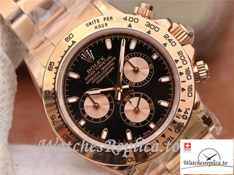 Swiss Rolex Daytona Cosmograph Replica 116508-001 Rose Gold Strap 40MM - WatchesReplica.is