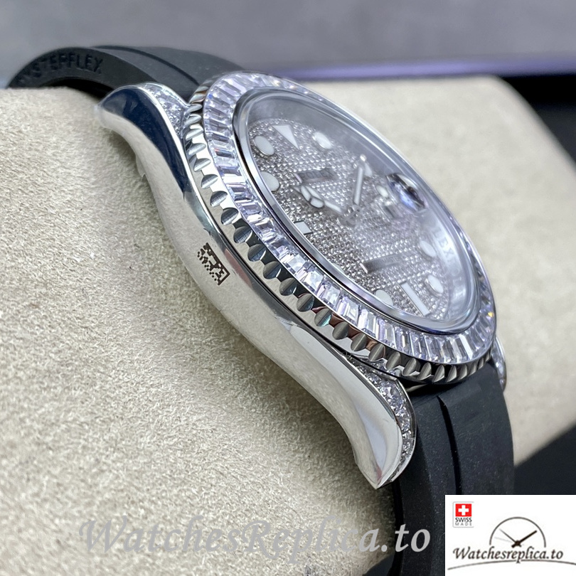 Swiss Rolex Yacht Master Replica 226679TBR Rubber strap 42MM Diamonds Dial - WatchesReplica.is