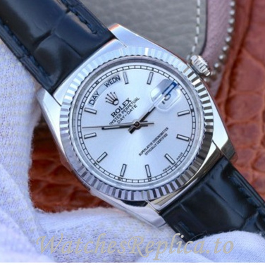 Swiss Rolex Day Date Replica 118135 Leather strap 36MM - WatchesReplica.is