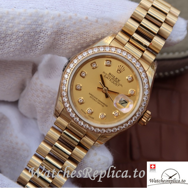 Swiss Rolex Datejust Replica 279138RBR Yellow Gold strap 28MM - WatchesReplica.is