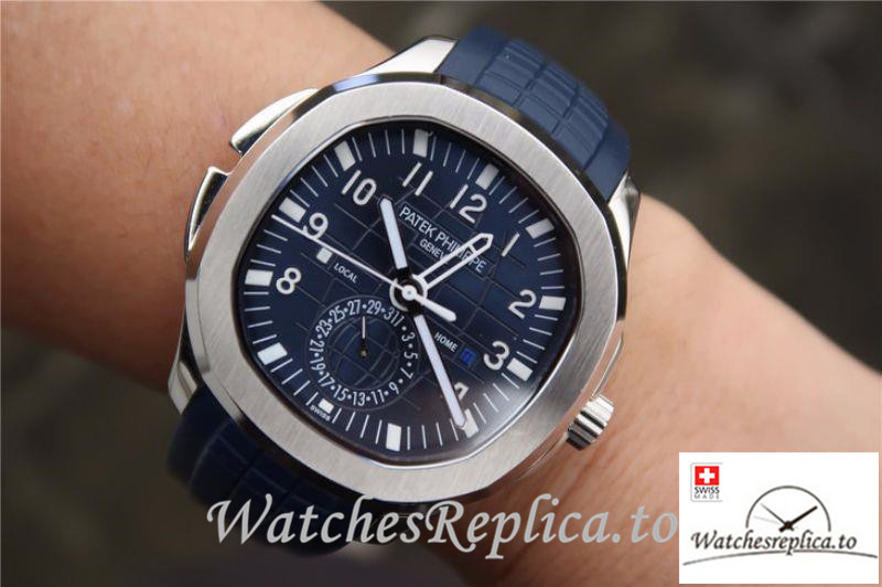 Swiss Patek Philippe Aquanaut Dual Time Replica 5164A-001 Blue Strap 40.8MM - WatchesReplica.is
