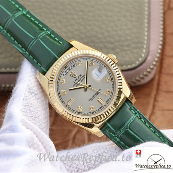 Swiss Rolex Day-Date Replica 118138-0135 Leather strap 36MM - WatchesReplica.is