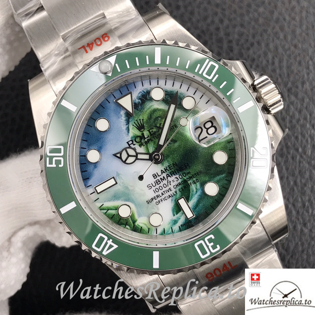 Swiss Rolex Submariner Replica Stainless steel strap 40MM Green Dial Hulk - WatchesReplica.is