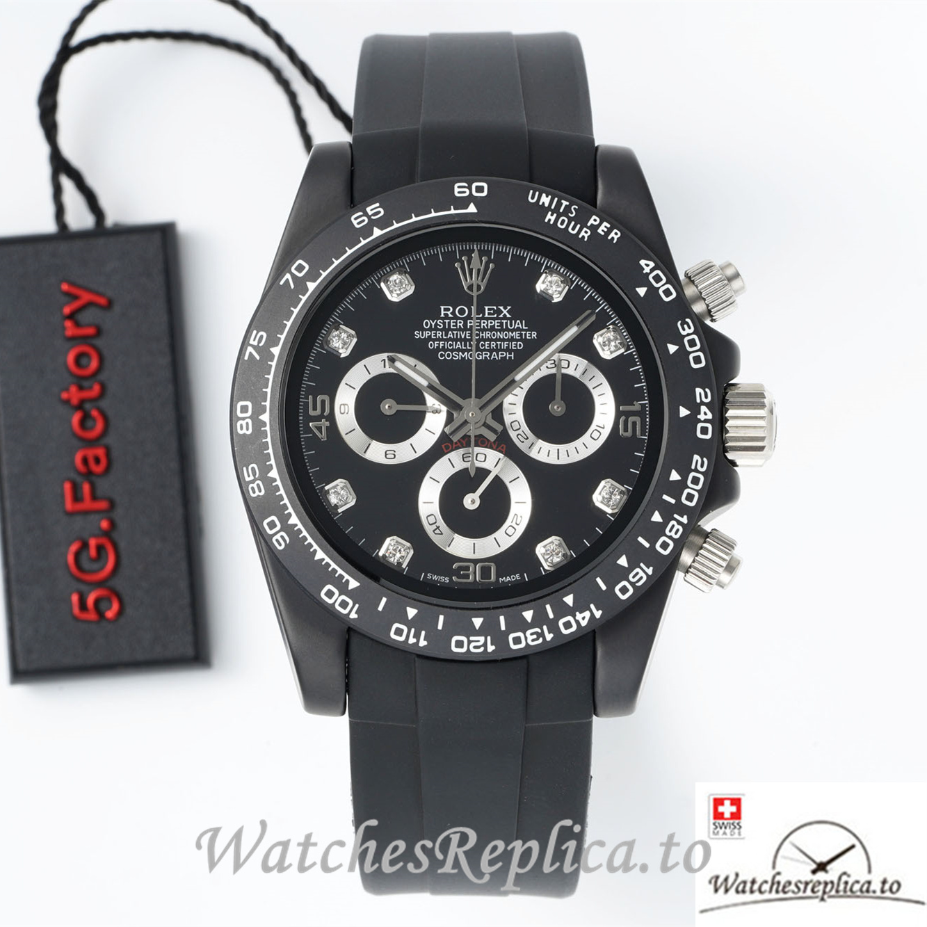 Swiss Rolex Daytona Replica Black Rubber strap 40MM Black Dial - WatchesReplica.is