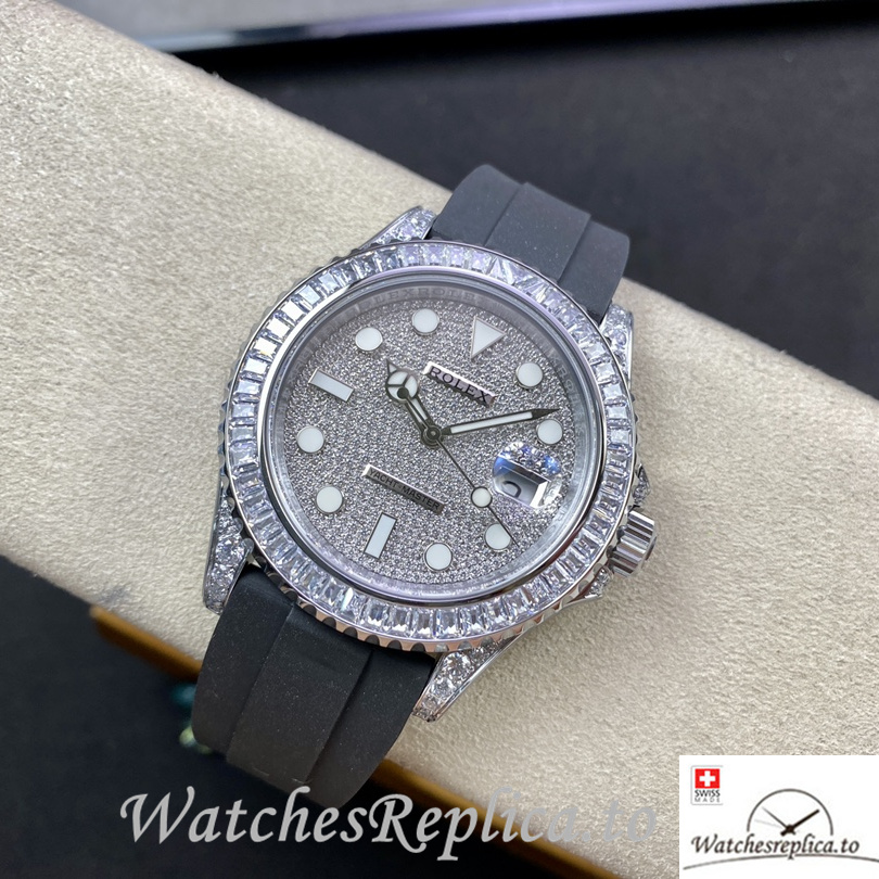 Swiss Rolex Yacht Master Replica 226679TBR Rubber strap 42MM Diamonds Dial - WatchesReplica.is