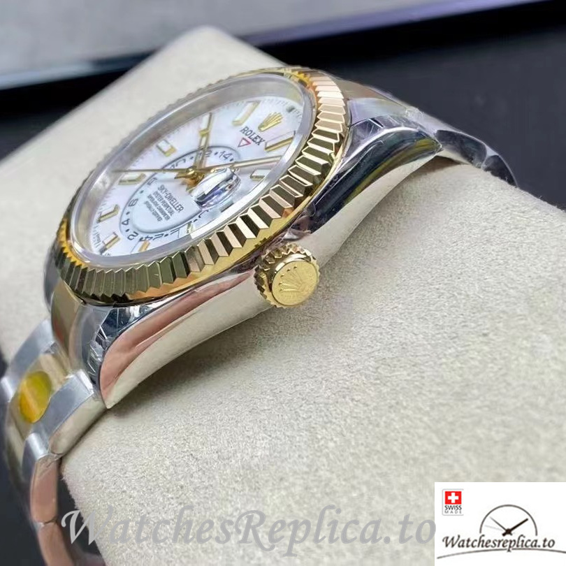Swiss Rolex Sky Dweller Replica Stainless steel strap 42MM White Dial - WatchesReplica.is