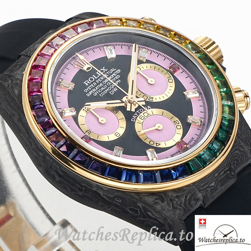 Swiss Rolex Daytona Replica Black Rubber strap 40MM Pink Dial - WatchesReplica.is