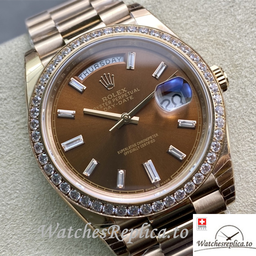 Swiss Rolex Day Date Replica 228235 Rose Gold strap 40MM - WatchesReplica.is