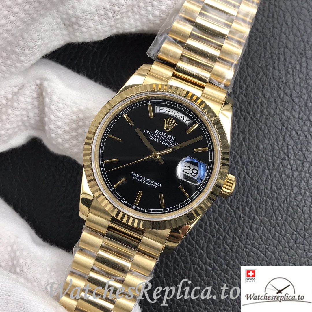 Swiss Rolex Day Date Replica 128238 Yellow Gold strap 36MM - WatchesReplica.is