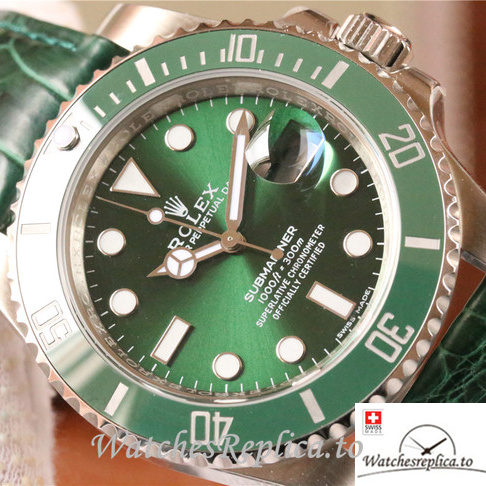 Swiss Rolex Submariner Replica 116610lv Leather strap 40MM - WatchesReplica.is
