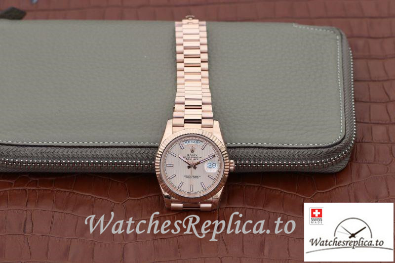 Swiss Rolex Day Date II Replica 228235 003 Rose Gold Strap 40MM - WatchesReplica.is