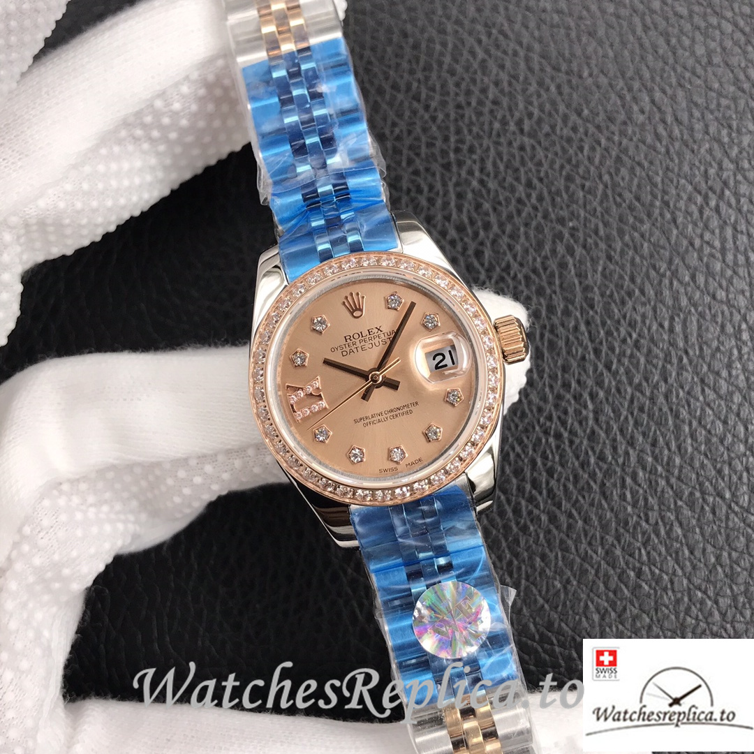 Swiss Rolex Datejust Replica 279174 Stainless steel strap 28MM Pink Dial Diamonds - WatchesReplica.is