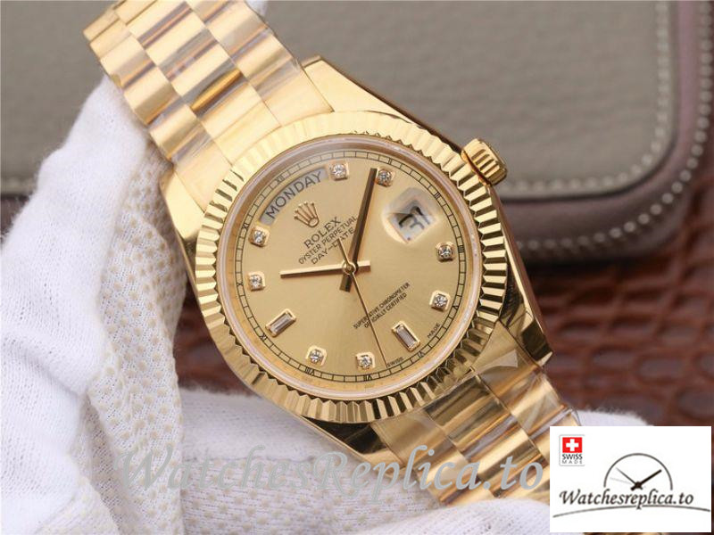 Swiss Rolex Day Date II Replica 218238 Yellow Gold Strap 40MM - WatchesReplica.is