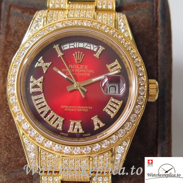 Swiss Rolex Day Date Replica Yellow Gold strap 40MM - WatchesReplica.is