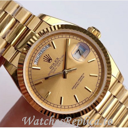 Swiss Rolex Day Date Replica 128238 Yellow Gold strap 36MM - WatchesReplica.is