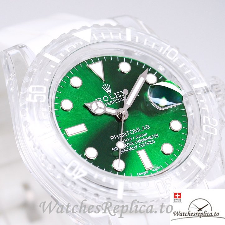 Swiss Rolex Submariner Replica Rubber strap 40MM PHANTOMLAB&ROLEX Green Dial - WatchesReplica.is