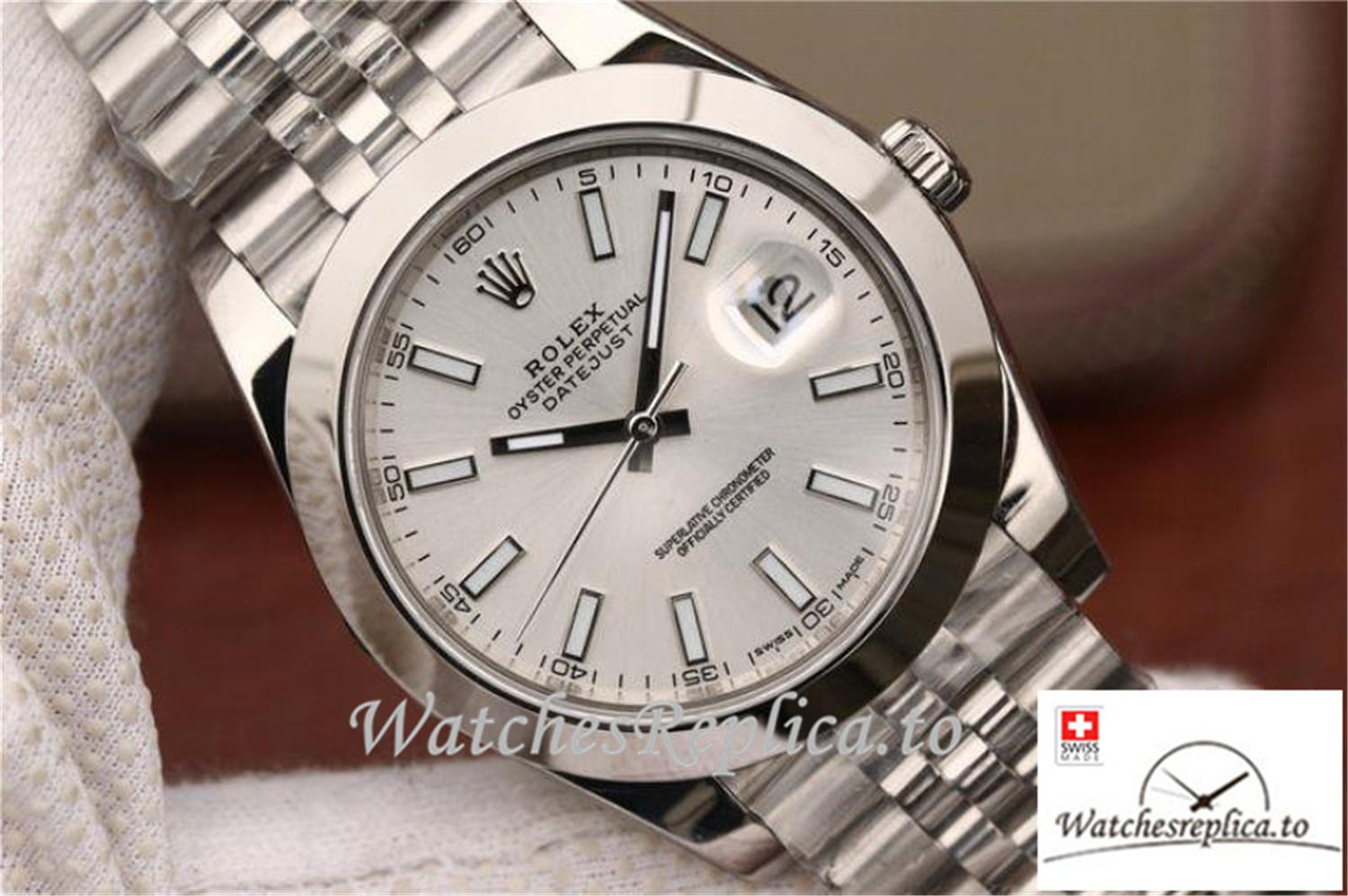 Swiss Rolex Datejust Replica 116200 001 White Dial 41MM - WatchesReplica.is