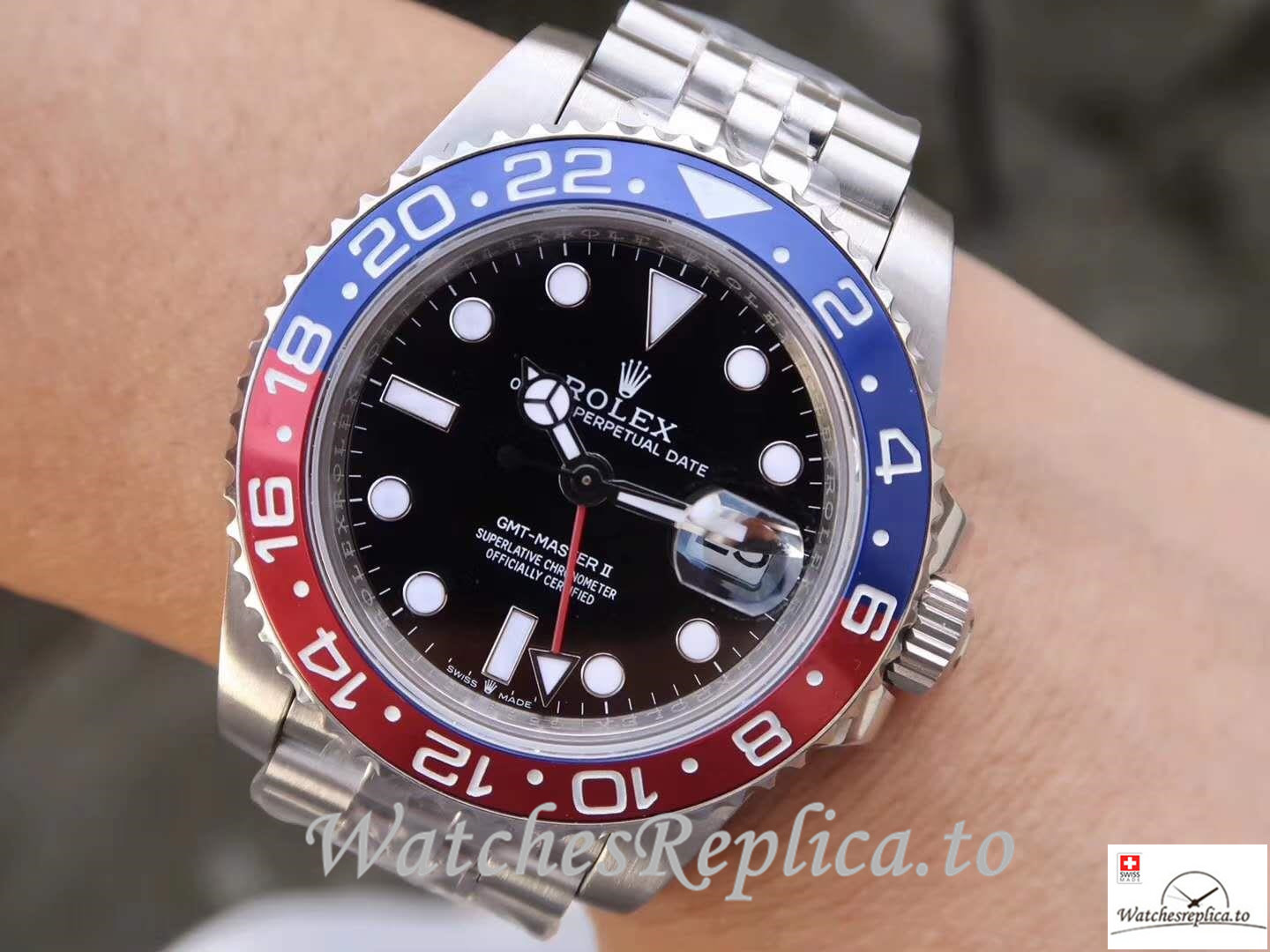 Swiss Rolex GMT-Master II Replica 126710BLRO Silver Strap 40MM - WatchesReplica.is