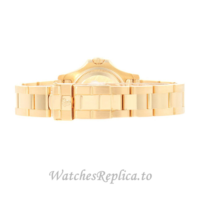 Replica Rolex Yacht-Master 169628 W 29MM Yellow Gold strap Ladies Watch - WatchesReplica.is