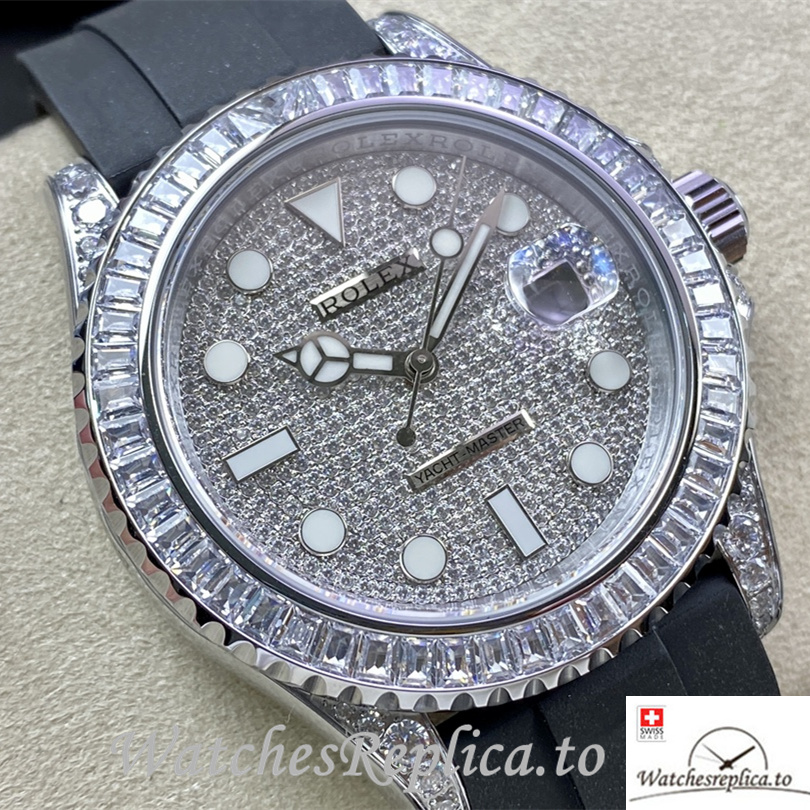Swiss Rolex Yacht Master Replica 226679TBR Rubber strap 42MM Diamonds Dial - WatchesReplica.is