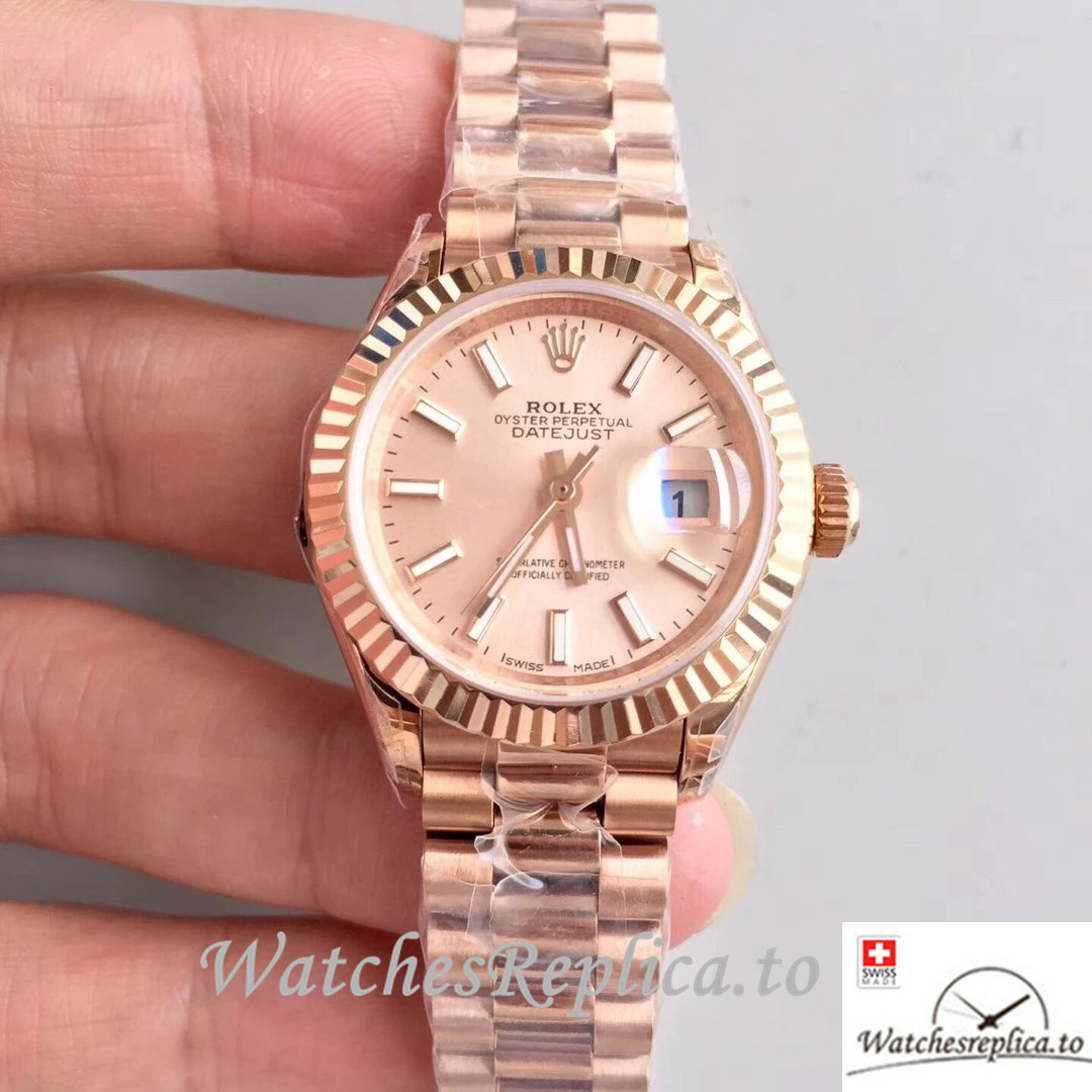Swiss Rolex Datejust Replica 279175 Rose Gold strap 28MM - WatchesReplica.is