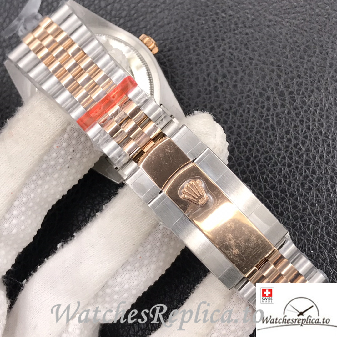 Swiss Rolex Datejust Replica Stainless steel strap 36MM Rose Gold Green Dial - WatchesReplica.is