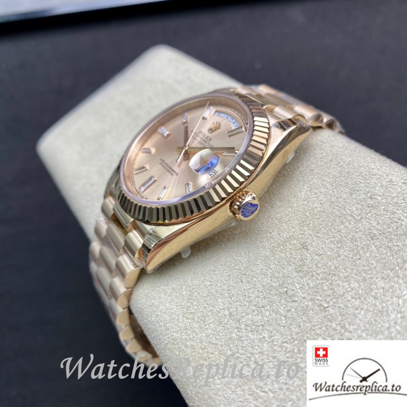 Swiss Rolex Day Date Replica 228235 Rose Gold strap 40MM - WatchesReplica.is