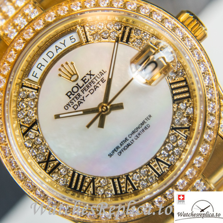 Swiss Rolex Day Date Replica Yellow Gold strap 40MM - WatchesReplica.is