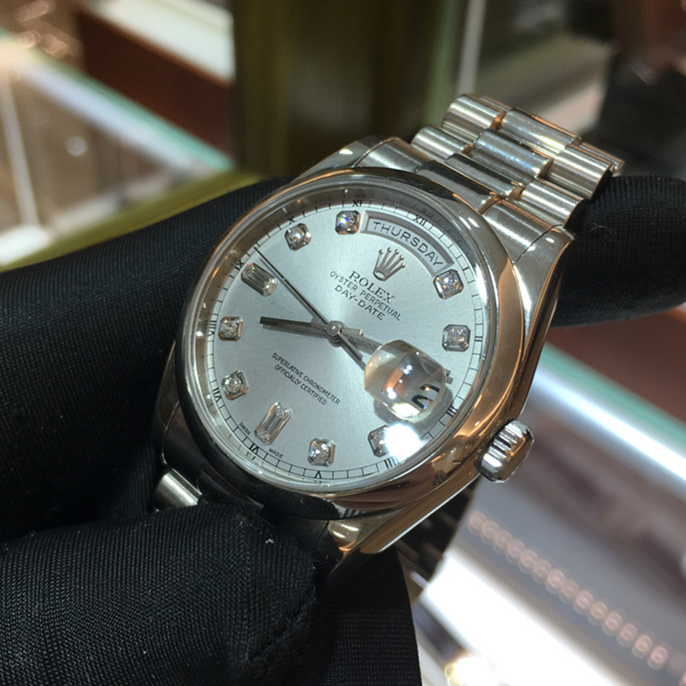 Rolex Day-Date Silver Diamond Dial 118209 - WatchesReplica.is