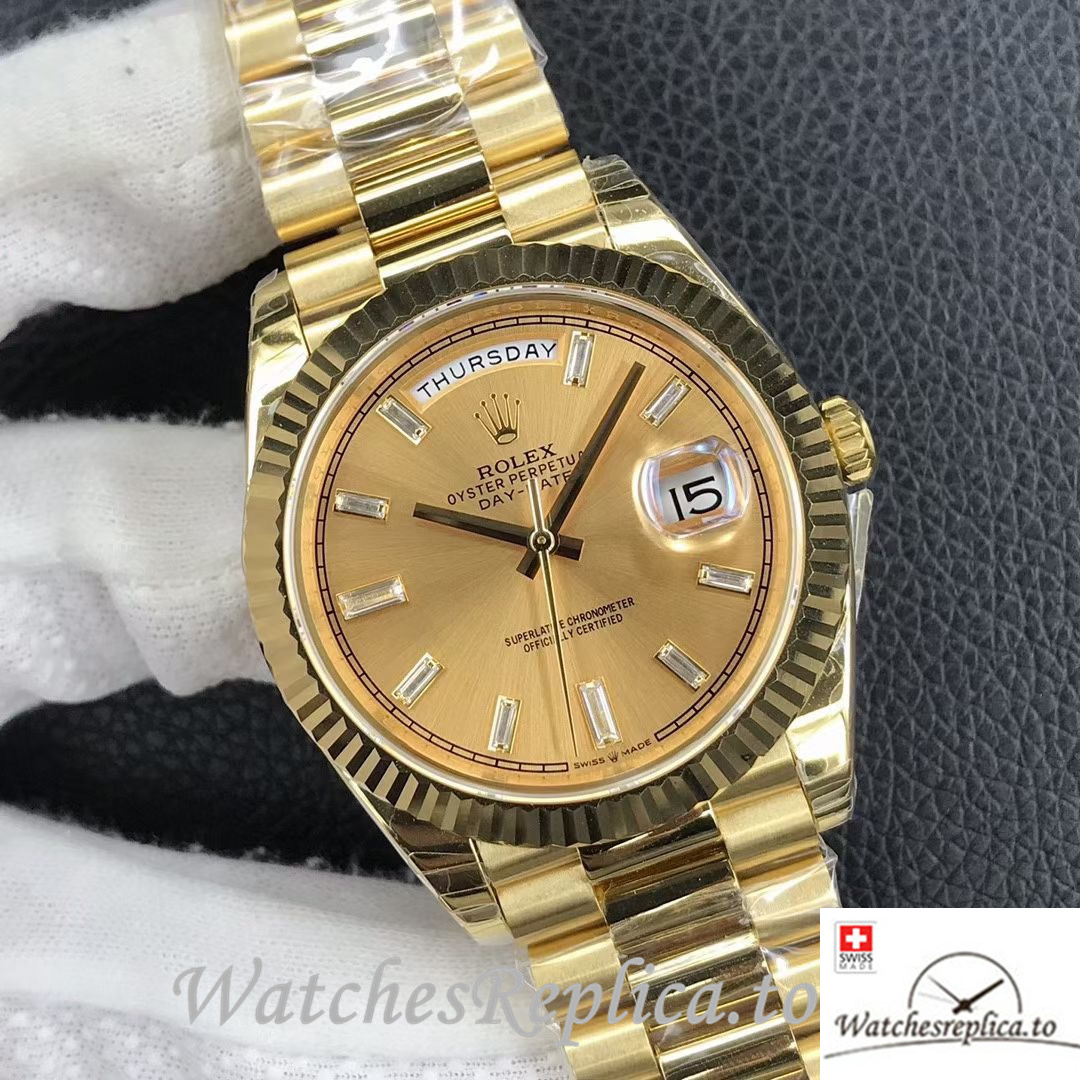 Swiss Rolex Day Date Replica 218399 Yellow Gold strap 40MM - WatchesReplica.is
