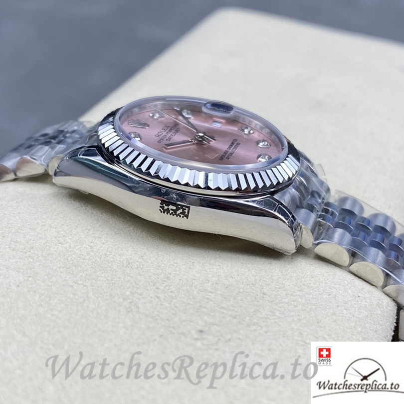 Swiss Rolex Datejust Replica Stainless steel strap 31MM Pink Dial Diamonds Marks - WatchesReplica.is