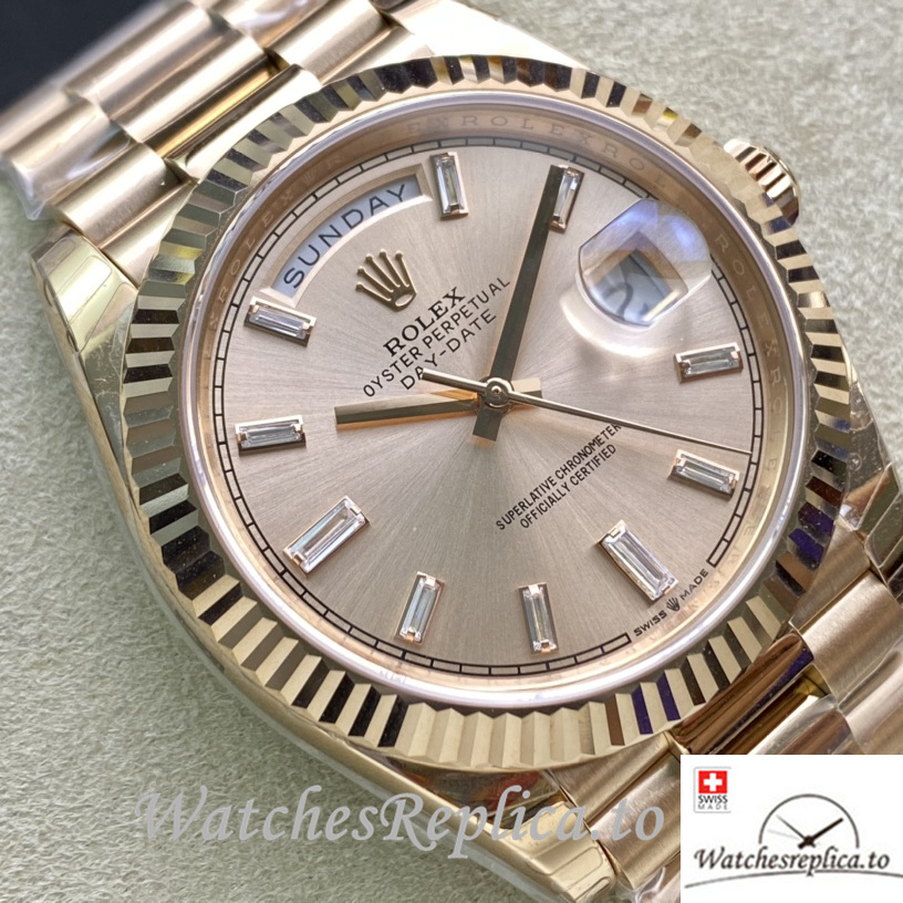 Swiss Rolex Day Date Replica 228235 Rose Gold strap 40MM - WatchesReplica.is