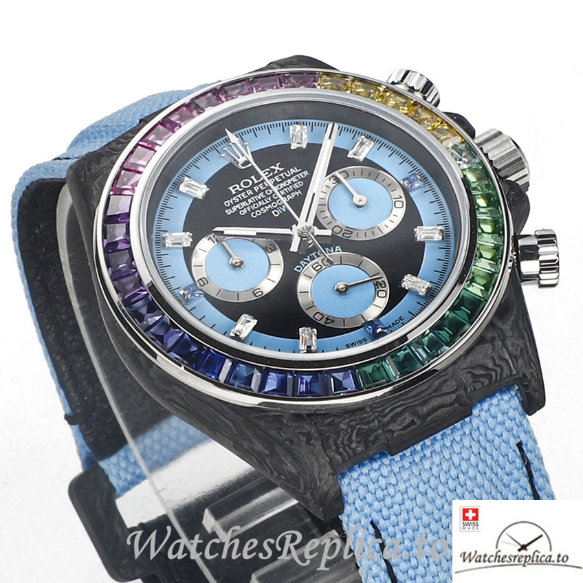 Swiss Rolex Daytona Replica Blue Canvas strap 40MM Blue Dial - WatchesReplica.is