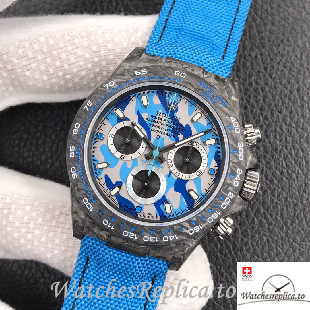 Swiss Rolex Daytona Replica Canvas strap 40MM Blue Dial - WatchesReplica.is