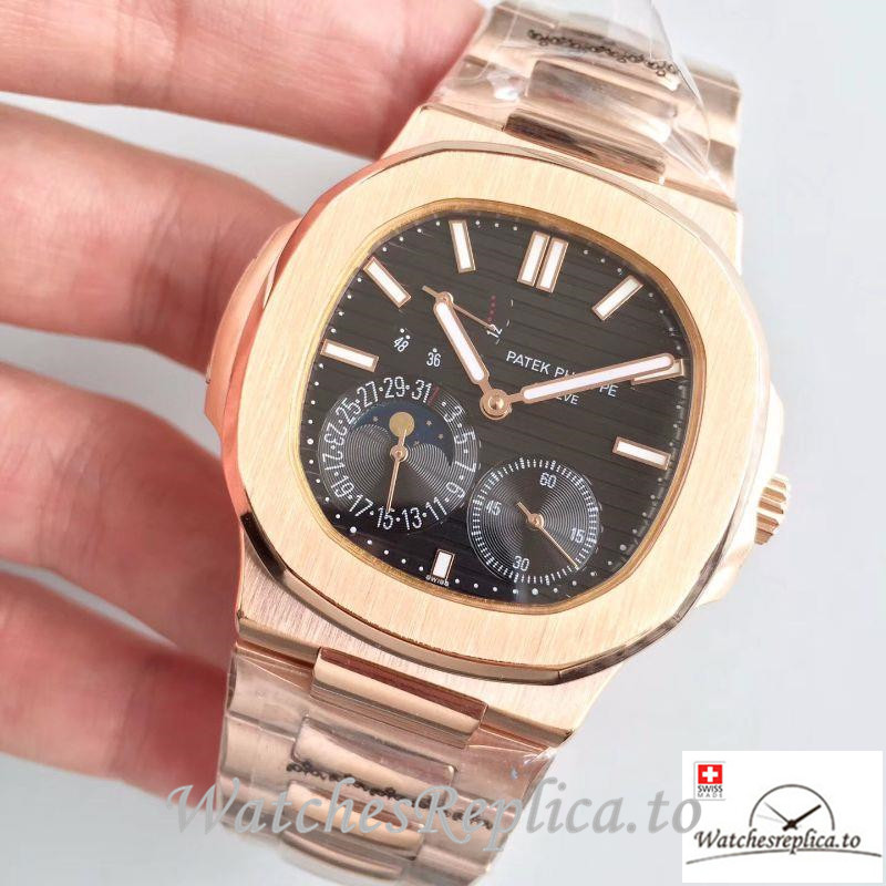 Swiss Patek Philippe Nautilus Moonphase Replica 5712R-001 Rose Gold Strap 40MM - WatchesReplica.is