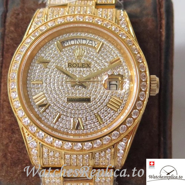 Swiss Rolex Day Date Replica Yellow Gold strap 40MM - WatchesReplica.is