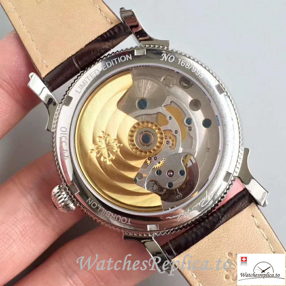 Swiss Patek Philippe Tourbillon Moonphase Replica Black Strap 42MM - WatchesReplica.is