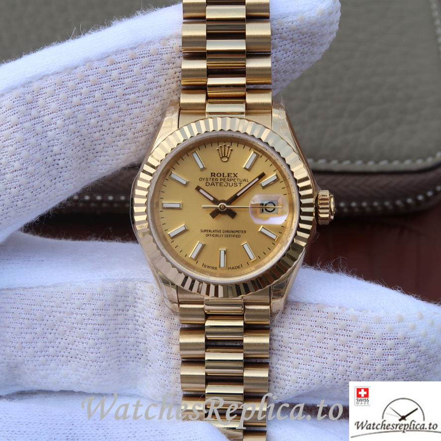 Swiss Rolex Datejust 279178-0001 Yellow Gold strap 28MM - WatchesReplica.is