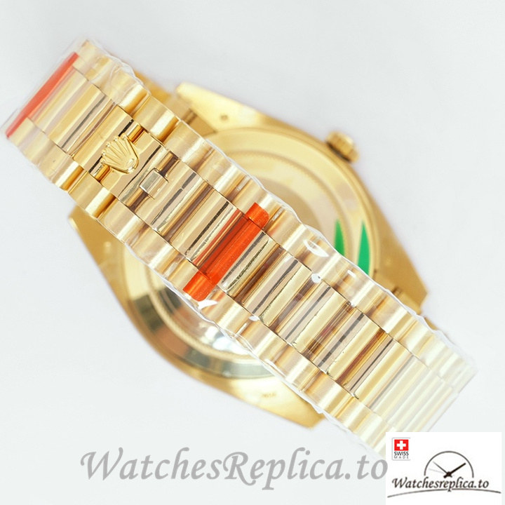 Swiss Rolex Day Date Replica Yellow Gold strap 40MM Green Dial - WatchesReplica.is